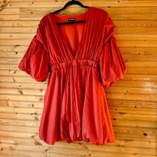 PrettyLittleThing Dress Balloon Sleeves + Skirt Burnt Orange Women's Size 10