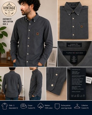 Tommy Hilfiger - Custom Fit Hemd marineblau mit besticktem Aufnäher - Größe S
