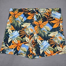 Nautica Mens Hawaiian Print Swim Trunks L Large Orange Blue  Green