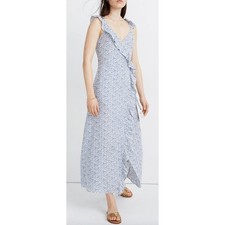 Madewell Ruffled Wrap Maxi Dress in Americana Floral Size 6 Blue White