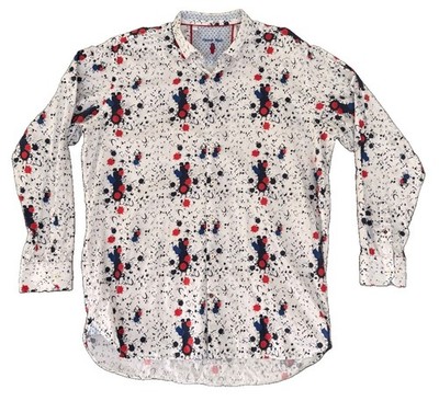 Visconti Black  Button Down Shirt 2XLT Blue Red Paint Splatter Long Sleeve
