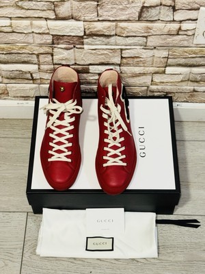 Gucci Red Leather Panther Angry Cat Sneakert 478336Hi-top 8G/Retail price $750.