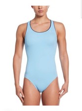 Nike Women's Solid Powerback One Piece Swimsuit Sz Medium - Blue
