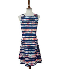 41 Hawthorn Womens Sleeveless Striped Floral Dress Blue White M Medium