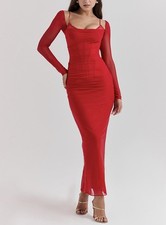 House of CB Katarina Scarlet Long Sleeve Maxi Dress Size S
