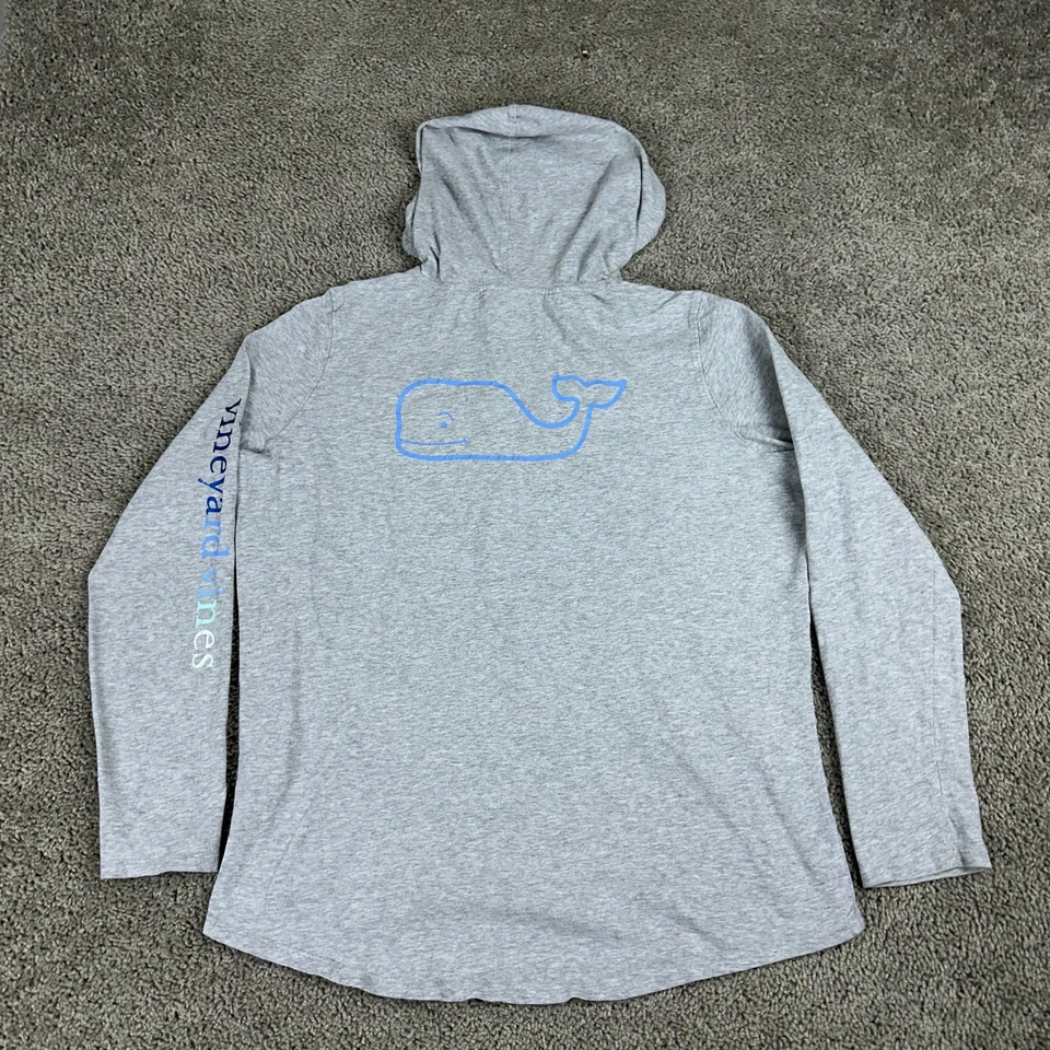 Vineyard Vines Shirt Womens XL Hooded Gray Blue Whale Long Sleeve Print Preppy* - Image 2 of 4