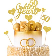 Nezyo 13 Pcs 50 Golden Years Cake Topper 50th Wedding Anniversary Gold Glitter