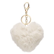 Pom Pom Keychain, 10 cm Soft Cute Fluffy Heart Key Ring, Apricot