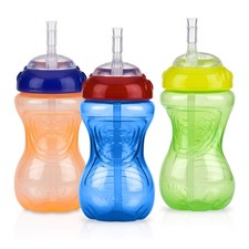 Nuby No-Spill Sippy Cup with Flex Straw - 10.1 Ounces, Blue, Green  Yellow