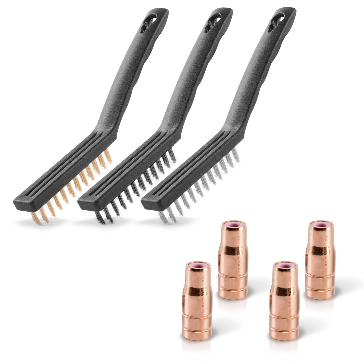 STAHLWERK set of 4 filler wire nozzles AK14/MB14/AK15/MB15 3 wire brushes 220 mm
