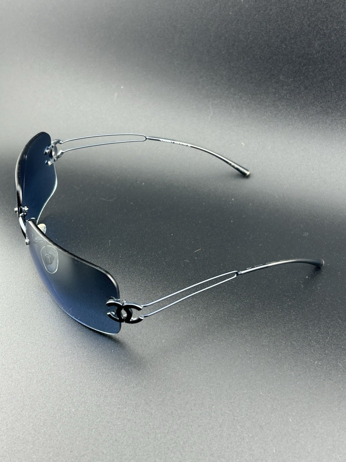 Authentic Chanel Vintage Rectangular, Rimless blu… - image 4