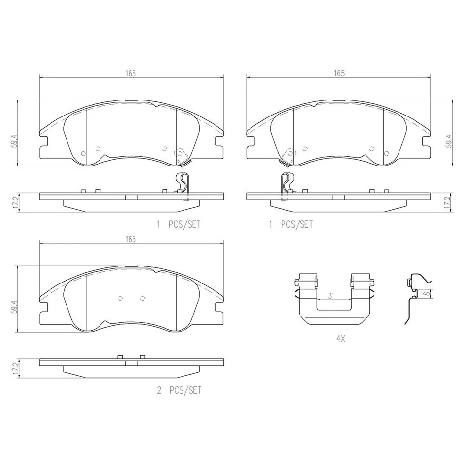 Juego de pastillas de freno delanteras Brembo OE cerámica NAO con clips para Kia Spectra Spectra5 Foto 3 de 3