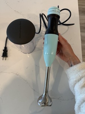 KitchenAid Handheld KHB1231AQ 2-Speed Hand Blender Corded Aqua Blender & Cup Set