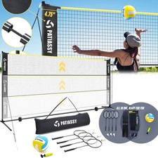 5.1-7.4ft Adjustable Outdoor Volleyball Badminton Set with Poles 17ft Sports Net