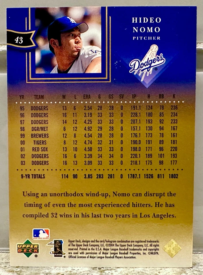 球衣 # 匹配! 2004 Upper Deck 钻石系列 Hideo Nomo 16/50! 道奇! — 第 2/3 张图片