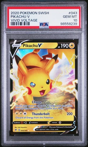 Pikachu V 2020 Pokemon Sword and Shield Vivid Voltage #043 Holo (PSA 10)