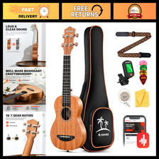 23" Mahogany Concert Ukulele Kit for Beginners - Gig Bag, Tuner, Picks  Lessons