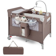 5-in-1 Baby Beside Sleeper Bassinet Portable Crib Playard w/Diaper Changer Brown