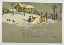 Vintage Christmas Greeting Card Winter Scene Poem Signed Peggy Made in USA E-10