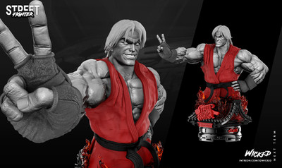 Street Fighter Ken - 3D gedruckte 16K unbemalte Resin Büste Maßstab 1:4