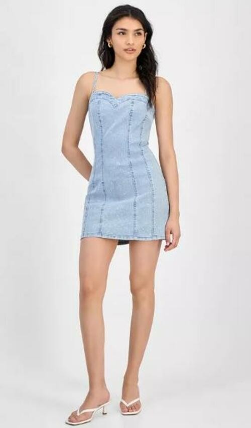 Bar III Women's Bue Sleeveless Denim Corset Dress L NWT