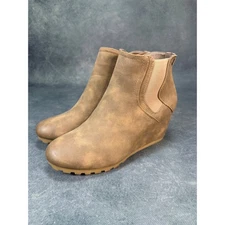 Wedge Heel Booties Women's Ankle Boots Brown Faux Leather Comfort Casual Shoes