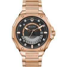 Bulova Men's Watch Series X Black Dial Rose Gold Steel Bracelet Diamond 97D129