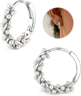 YADOCA Ohrringe Silber 925 Perlen Ohrringe, Twist Perlen Creolen Für Damen Teens
