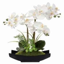 Orchid Artificial Flowers 15in White Fake Orchid Silk Flowers with Black Pot ...