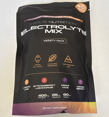 Verus Nutrition Electrolyte Mix Variety Pack Lemon Lime Strawberry Lemonade 7.4 