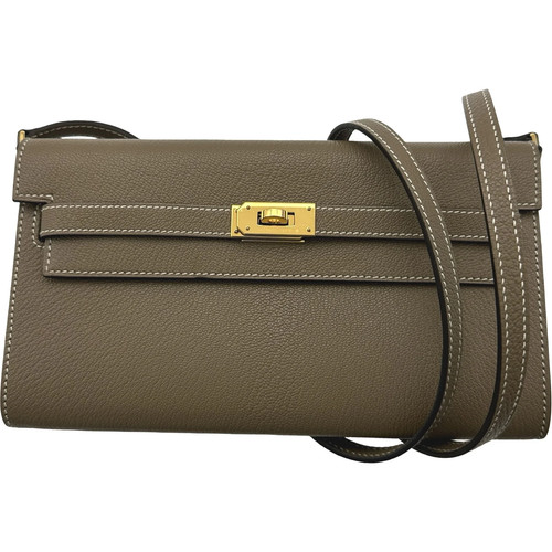 HERMES Kelly To Go U Stamp Etoupe GHW Chevre Shoulder Bag #034