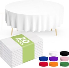 Plastic Table Cloth Disposable 20 Pack, 84'' Round Table Cloths, Party, Picnic,