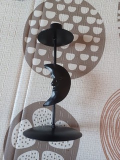 Black Metal Crescent Moon Ornamental Candle Holder – Celestial / Vintage / Pagan