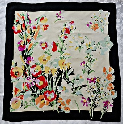 SCARF VINTAGE AUTHENTIC CODELLO LOGO FLORAL SUMMER WILD FLOWERS SILK 35'' SQUARE