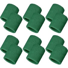 12 Pack Wristbands Sweatband for Women Men, Neon Colored 3.15 Inch Dark Green