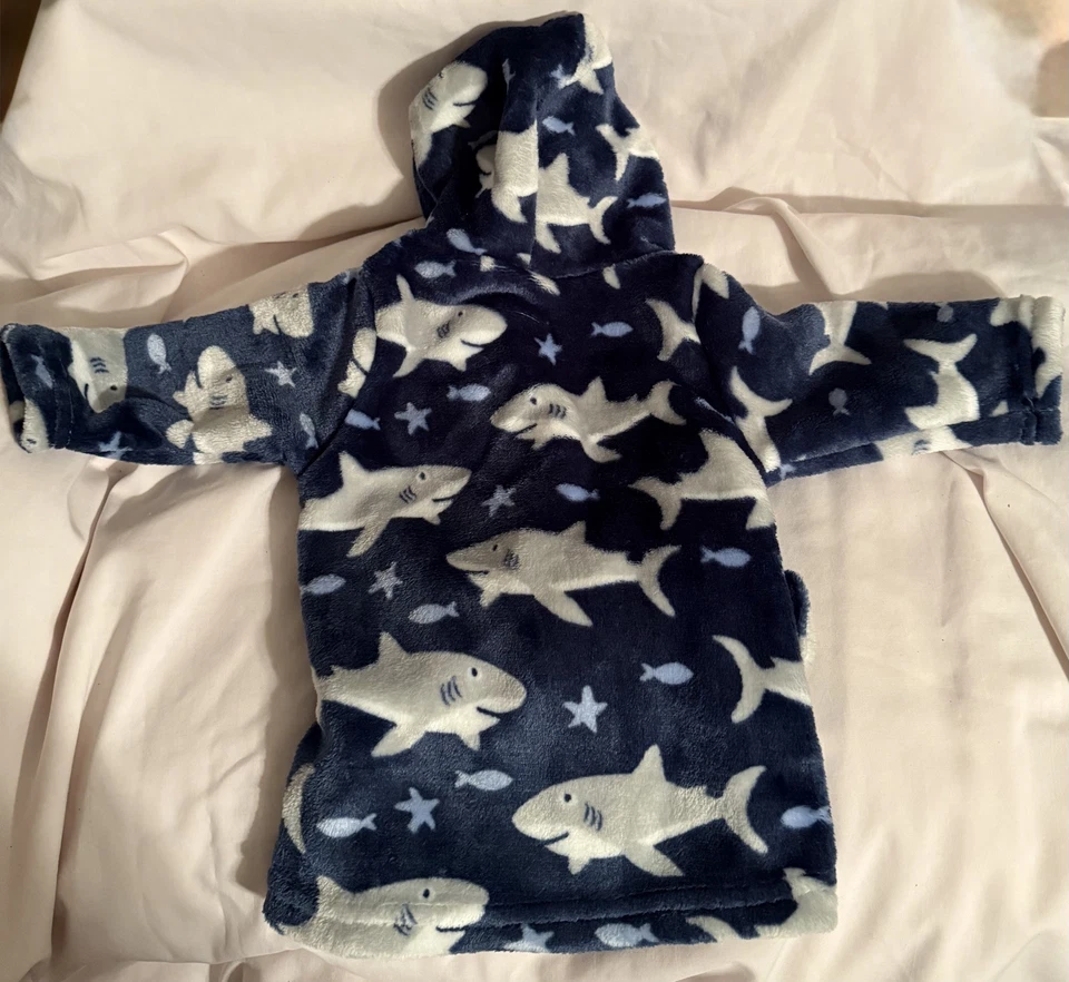 Albornoz con capucha tiburones felpa azul bebé niño Zak and Zoey, talla 0-9 m Foto 3 de 4