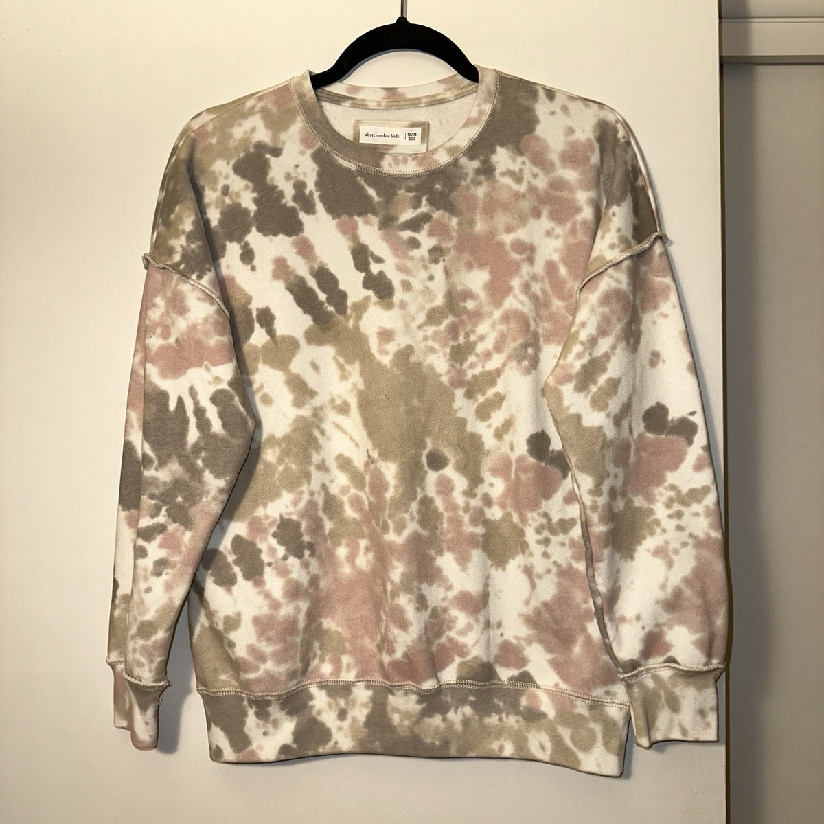 Abercrombie Kids 13/14 Cream Pink Tan Tie Dye Pullover Crew