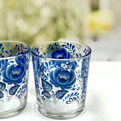 SET OF 6 Blue Flower GLASSES Juice Drinking Glasses Set [6 pc x 10 fl oz  each] | eBay