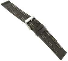 18mm Brown Double Stitched E-Z Pin Genuine Leather Square Tip Watch Band