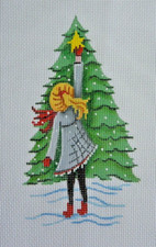 Hand-painted Needlepoint Canvas, Girl hanging Tree Star, 18" mesh, NEW