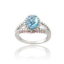 Natural Blue Topaz Gemstone with 925 Sterling Silver Ring for Women's 3232