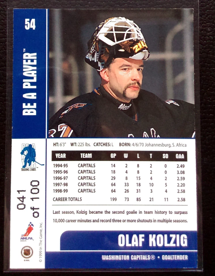 1999-00 ITG Be A Player Memorabilia Gold /100 Olaf Kolzig - Image 2 of 2