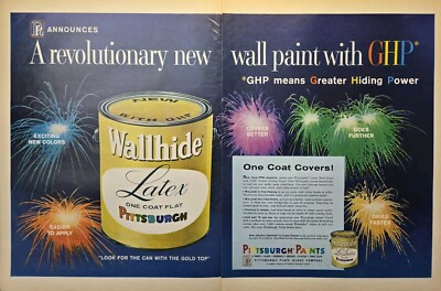 Pittsburgh Wallhide Latex One Coat Flat Paint with GHP Vintage Print Ad 1963