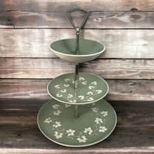 Vintage 3 Tier Plates Cupcake Sandwich Stand Tray Ceramic Harkerware Made in USA