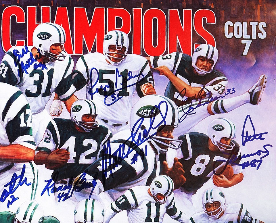 *Impresión firmada por el equipo de los New York Jets 1968-69 27 SIGS Namath BAS* Foto 3 de 4