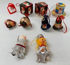 Vintage Lot of 10 Paper Cardboard Christmas Ornaments Hat Bells Santa Cubes 523