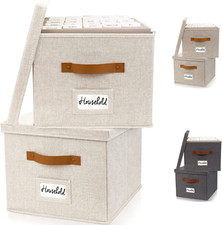 Decorative File Organizer Box Set of 2 - Collapsible Linen Filing Cabinets W/Han