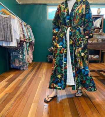 Frida Kahlo Long Cotton Kimono, Handmade Vintage Cover Up, Bath Robe
