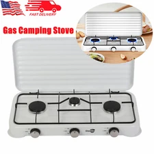 Outdoor Portable Gas Camping Stove Gas Cooker w/Lid 2.2kw*2+1kw*1 3 Burners