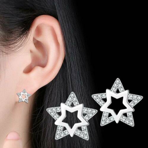 Plated Stud Double XMAS Womens Star Silver Earring Fashion Girls Crystal New - Picture 3 of 9